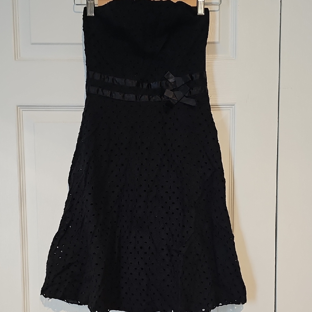 XOXO Collection Black Eyelet Strapless Dress with Bow Detail – Size 3